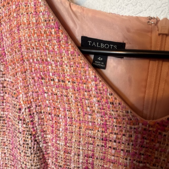 Talbots Pink Sheath Tweed Midi Dress V-Neck Sleeveless - Picture 2 of 3